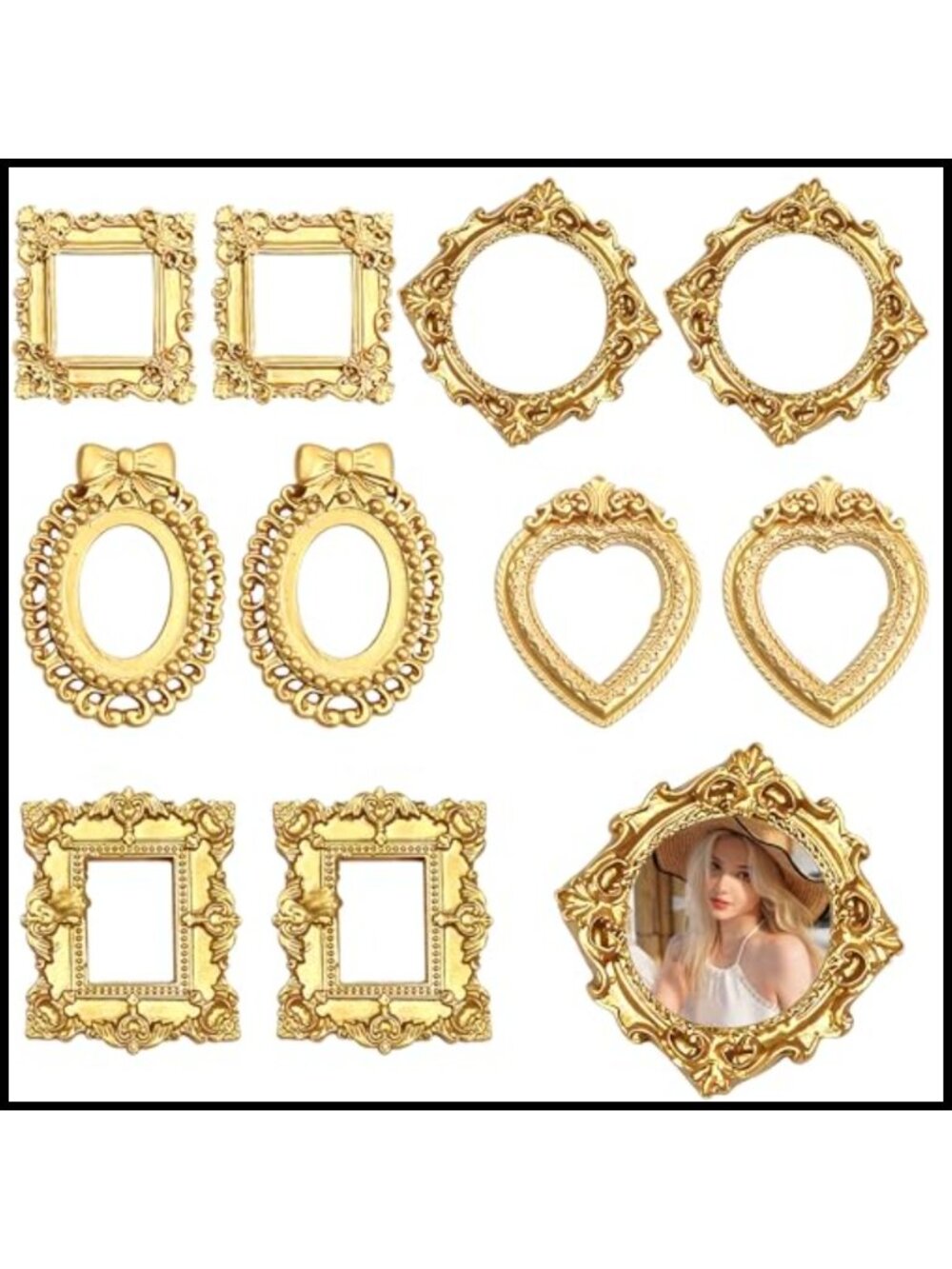 Mini Picture Frames Resin Vintage Gold DIY Craft Decor 10pc